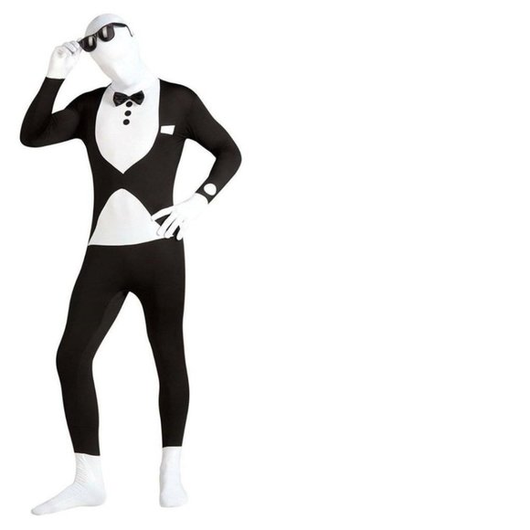 Tuxedo 2nd Skin Halloween Costume Large 1 Pc Bodysuit Jumpsuit Zip Back Mens - Picture 1 of 3